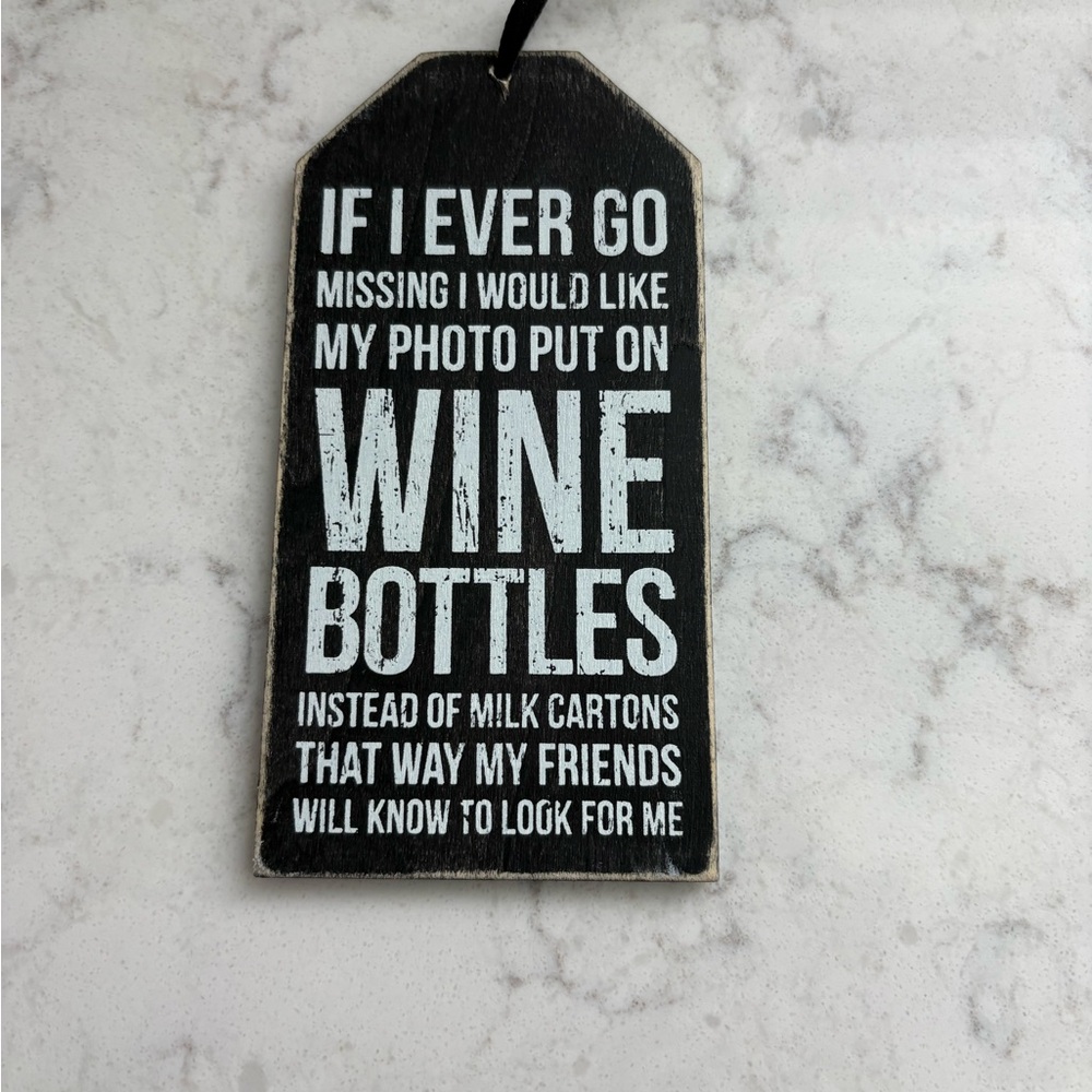 Humorous Black Wooden Wine Bottle Tag